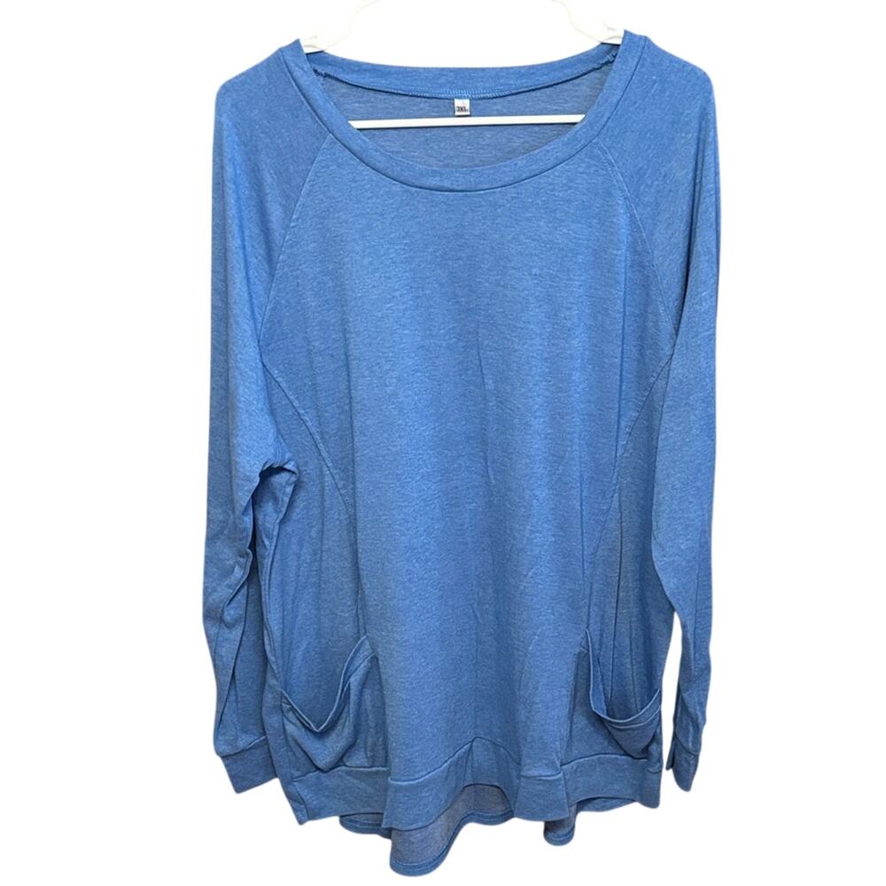 Blue Tunic Top 3XL Soft Stretch Long Sleeve Flowy Casual Lounge